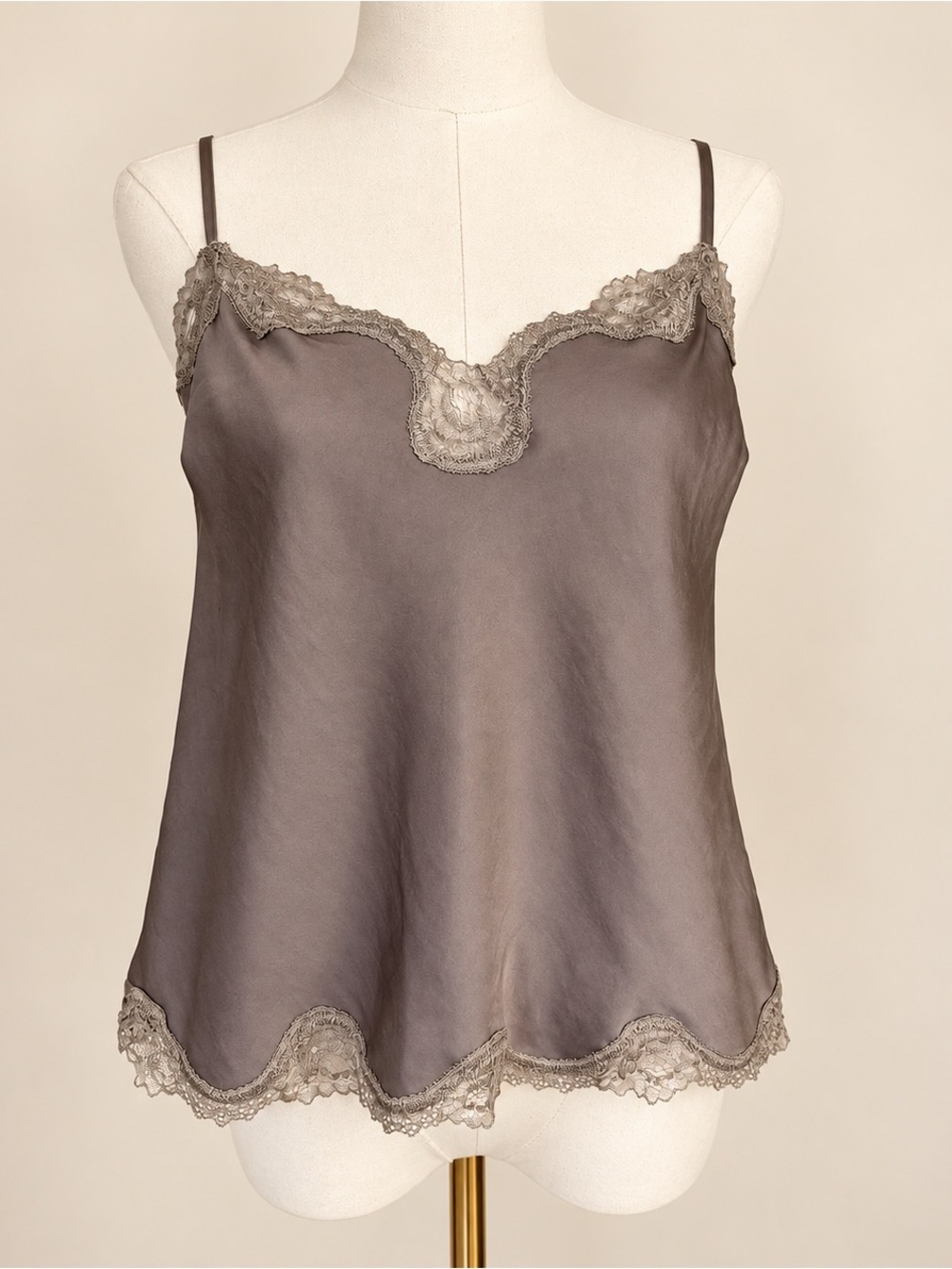 Victoria’s Secret Satin Lace Trim Camisole Top Taupe Brown Small Y2K Coquette
